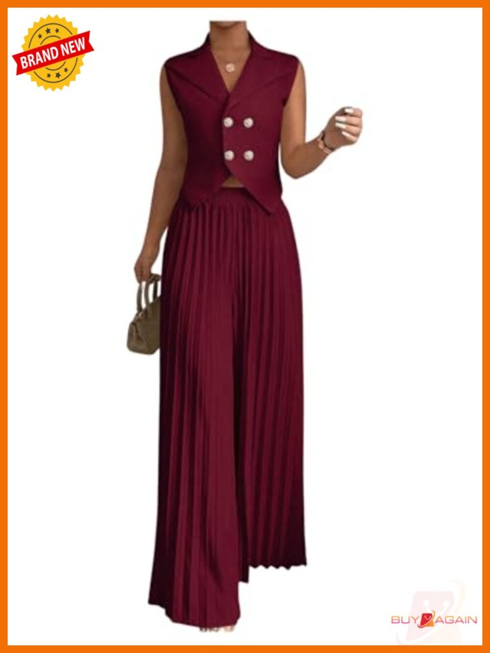 Women's 2 Piece Pantsuit Set - Crop Vest Top & Pleated Pants - Business Outfit
